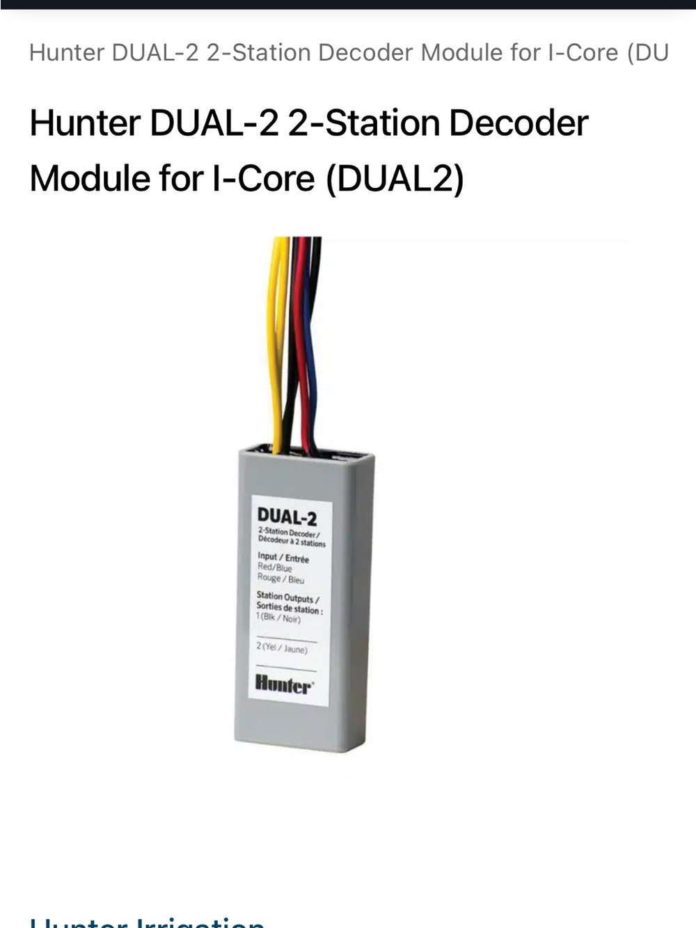 Hunter Dual-2 2-Station Decoder - Gray with Red, Blue, Yellow, Black Wires